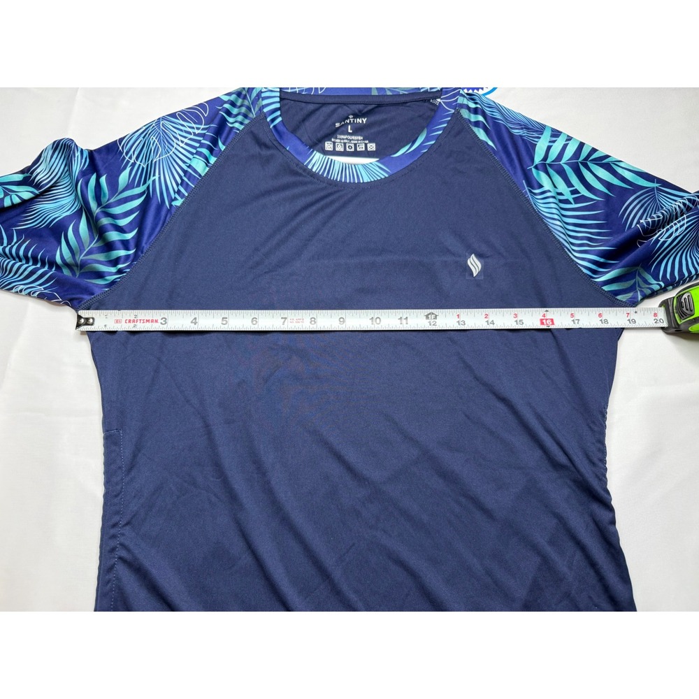 Santiny Womens Navy Tropical Long Sleeve Rash Guard UPF 50+ Swim Shirt Large - Picture 5 of 9